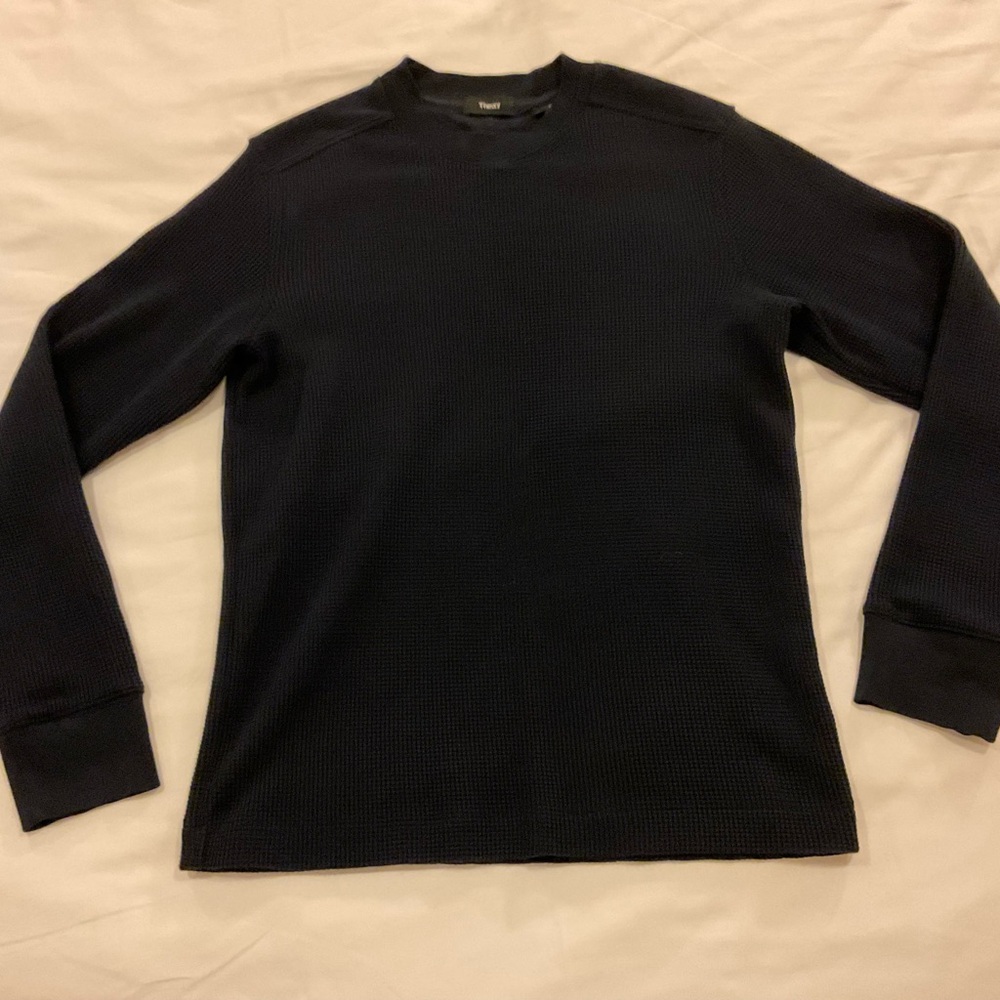 Theory Men's Dark Navy Crewneck Waffle Thermal Long Sleeve